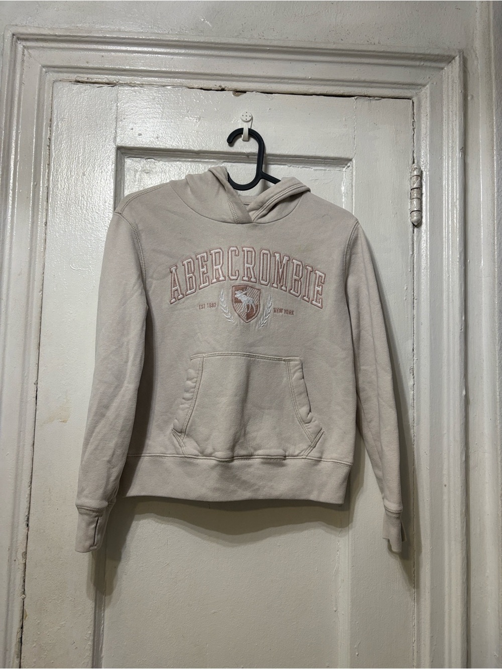 Abercrombie & Fitch Cream Zip Hoodie with Embroidered Logo